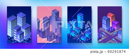 Isometric set neon night ultraviolet Isometric set neon night ultraviolet 60291874
