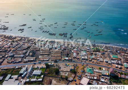 Aerial view of fishing village of Tanji. The Gambia. 60292473