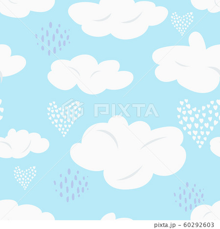 Cute pattern with white clouds and hearts on sky Cute pattern with white clouds and hearts on sky 60292603