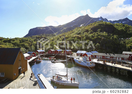 Lofoten Islands, Norway, Nusfjord harbor with colorful fishing boats Lofoten Islands, Norway, Nusfjord harbor with colorful fishing boats 60292882