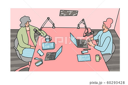 Podcast show studio concept. Vector simple design. 60293428