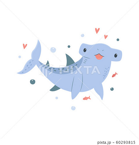 Cute hand drawn hammer-headed shark and text 60293815