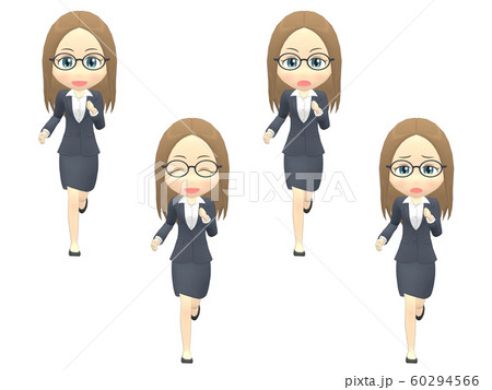 【走る】 白人 女性 スーツ ストレート 正面 60294566