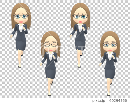 【走る】 白人 女性 スーツ ストレート 正面 60294566