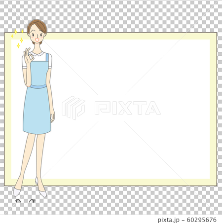 エプロンを付けたスタッフとホワイトボードのイラスト エプロンを付けたスタッフとホワイトボードのイラスト 60295676