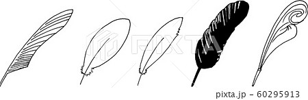 羽ペン セット 手描き アナログイラスト 線画 のイラスト素材
