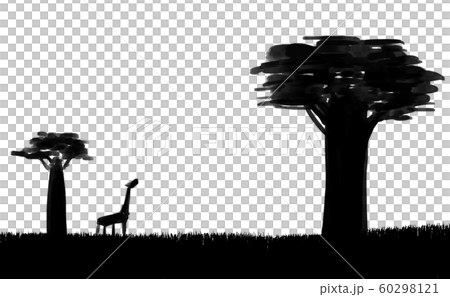 巨木 草原 野生動物 キリンのイラスト素材 巨木 草原 野生動物 キリンのイラスト素材