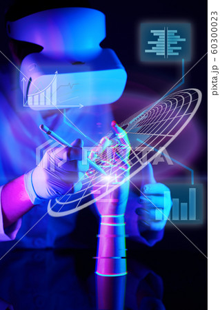 Engineer creates a robotic arm. Concept of cyber communication and robotic. 60300023