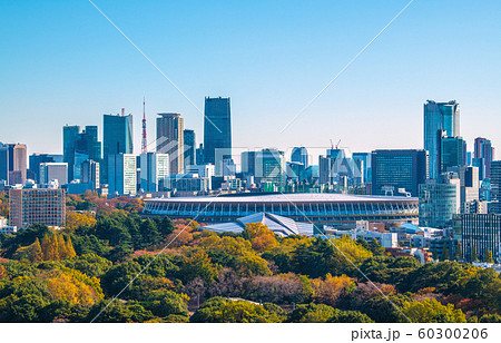 日本の東京都市景観　新生・国立競技場などを望む。11月30日に完成した＝11月30日撮影 60300206