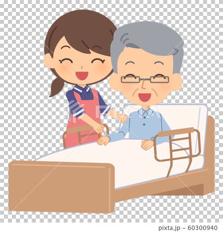 Nursing bed female senior man smile - Stock Illustration [60300940] - PIXTA