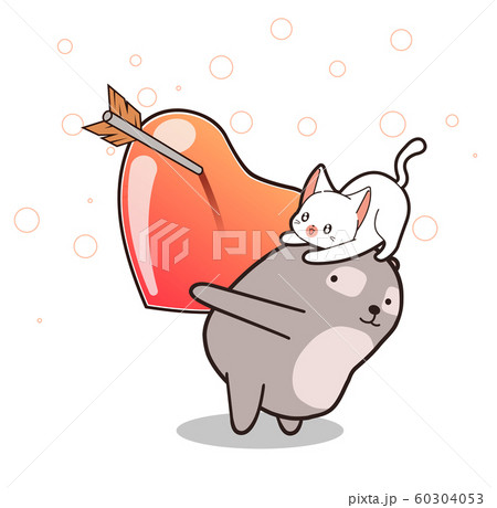 Adorable bear is lifting cat and heart Adorable bear is lifting cat and heart 60304053