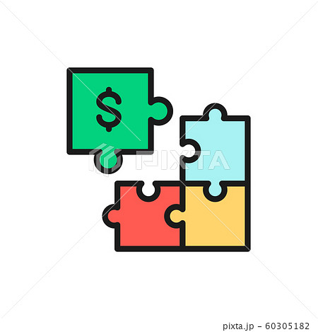 Puzzle money, investment flat color line icon. Isolated on white background Puzzle money, investment flat color line icon. Isolated on white background 60305182