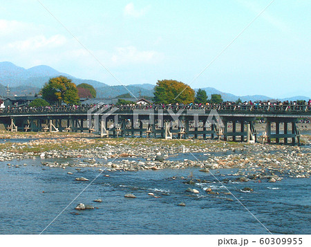 嵐山 渡月橋と桂川のイラスト素材