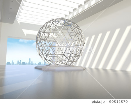 Empty white room with lateral lights, Product showcase with city background.3D rendering 60312370