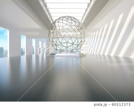 Empty white room with lateral lights, Product showcase with city background.3D rendering Empty white room with lateral lights, Product showcase with city background.3D rendering 60312373
