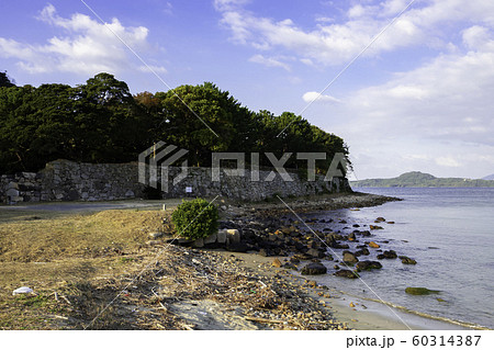 萩城跡指月公園 萩城 海沿いの石垣 山口県萩市 萩城跡指月公園 萩城 海沿いの石垣 山口県萩市 60314387