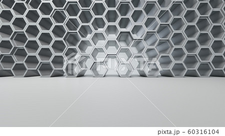 Empty white interior with hexagon shelves on the wall Empty white interior with hexagon shelves on the wall 60316104