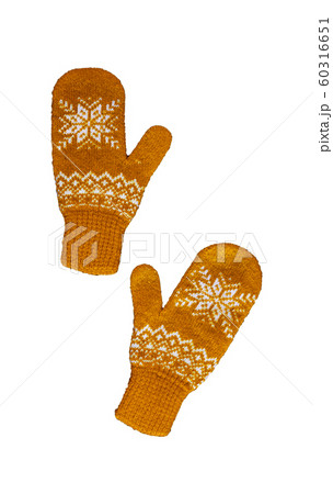 pair of yellow orangeknitted mittens with pair of yellow orangeknitted mittens with 60316651