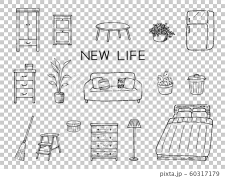 生活　インテリア　家具　ペン画　セット 60317179