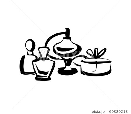 Perfume fragrance bottle sketch on white background Perfume fragrance bottle sketch on white background 60320218