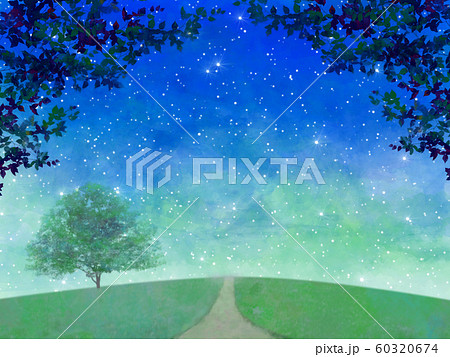 丘の上の木 クリスマス 道 夜空 樹木 水彩 手描き風 丘の上の木 クリスマス 道 夜空 樹木 水彩 手描き風 60320674