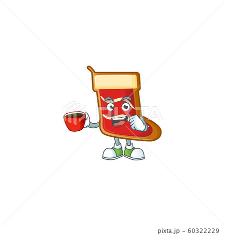 Sweet santa shoes cookies cartoon character with a cup of coffee 60322229