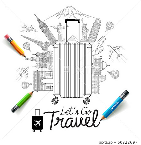 Tourism and travel doodles art style vector 60322697