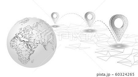 3D map point location business symbol. Realistic icon polygonal delivery worldwide planet. Shipping online shopping direction city address position pin vector illustration 60324265