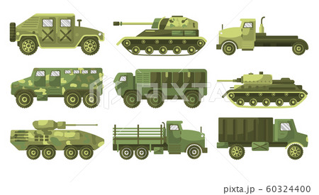 Tanks and armoured trucks camouflage vehicles collection side view 60324400