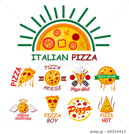 Pizza house logo collection with different toppings and text 60324415
