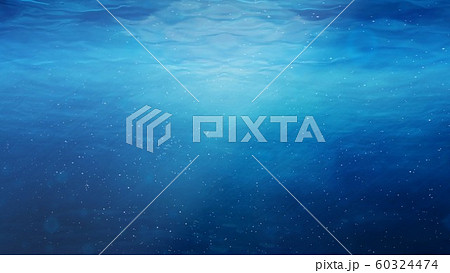 Underwater Near Ocean Surface with Rising Bubbles in Blue Sea - Abstract Background Texture 60324474