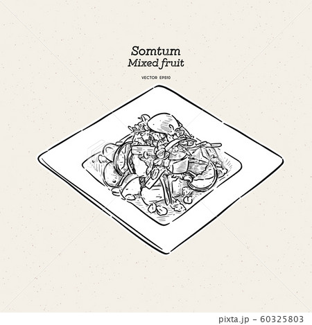 Mixed fruit spicy salad (Som Tum), hand draw 60325803