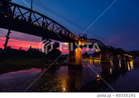 river Kwai bridge at dusk, Kanchanaburi 60330193