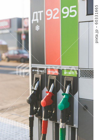 Modern dispensers at petrol gas station for cars 60331665