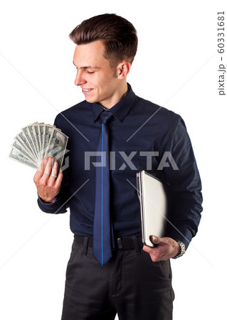 Successful business man on the white background with a money 60331681