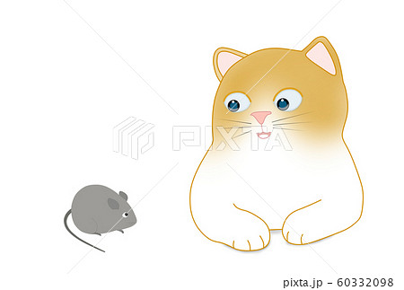 年賀状素材 仲良し 猫とネズミのイラスト素材