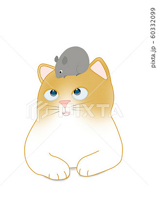 年賀状素材　仲良し　猫とネズミ 60332099