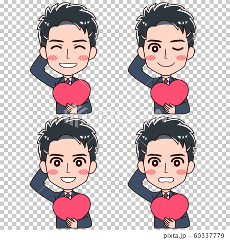 一組擁有心形快樂笑的人的四個面部表情 60337779