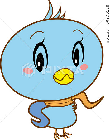 青い鳥 キャラクター レトロ オレンジ スカーフ ２頭身 動物のイラスト素材