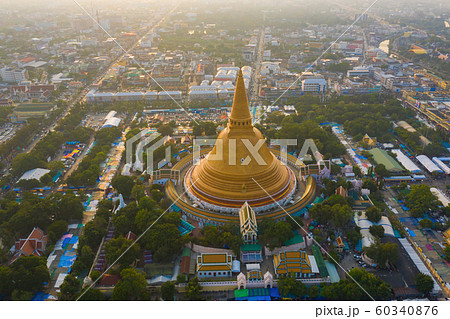 Aerial top view of Phra Pathommachedi temple at 60340876