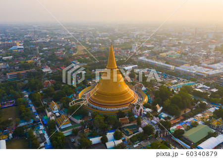 Aerial top view of Phra Pathommachedi temple at 60340879
