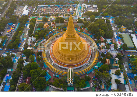 Aerial top view of Phra Pathommachedi temple at 60340885