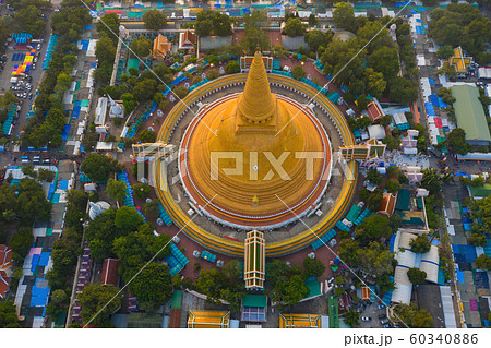 Aerial top view of Phra Pathommachedi temple at 60340886
