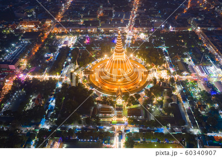 Aerial top view of Phra Pathommachedi temple at 60340907