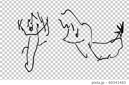 犬と遊ぶ絵 子供の落書きのイラスト素材