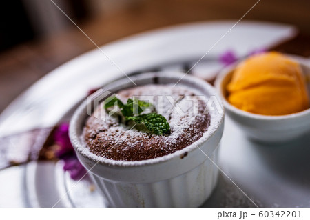 Chocolate souffle and ice cream Chocolate souffle and ice cream 60342201