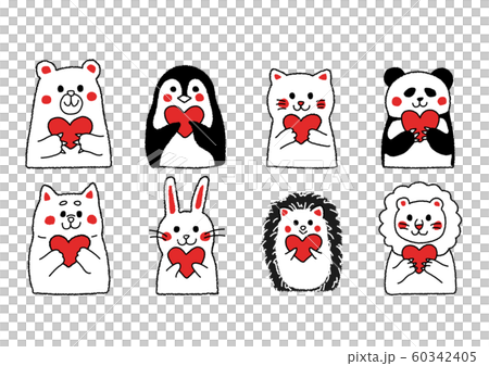 ハートを持った動物のイラスト 赤白のイラスト素材