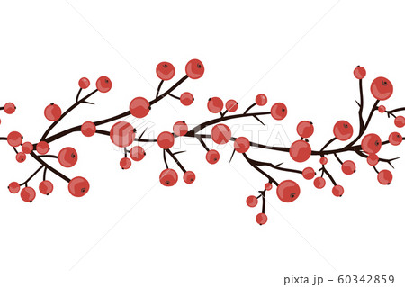 Winter red berry braches border. Seamless Christmas hawthorn pattern for cards, textile, or wrapping paper. Vector Winter red berry braches border. Seamless Christmas hawthorn pattern for cards, textile, or wrapping paper. Vector 60342859