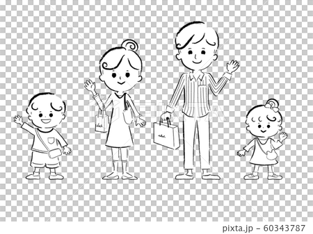 人物、１色、白黒、モノクロ、線画、ライフスタイル・生活、家族、ファミリー、ベクター素材、笑顔、微笑み 60343787