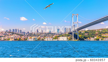 The Bosphorus Bridge and Besiktas with Ortakoy Mosque, Istanbul 60343957